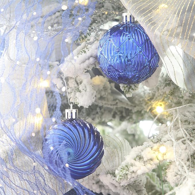 Sea Team 41 Pack Christmas Baubles with Ropes, 60mm Medium Christmas Balls, Shatterproof Plastic Christmas Bulbs, Hanging Decorations for Christmas Tree, Holiday, Wedding, Party, Blue