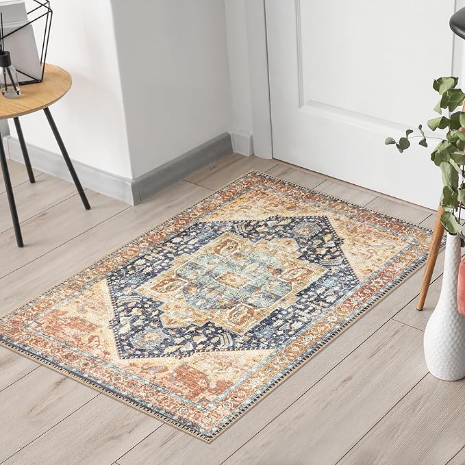 Keen Home Design 2x3 Rug - Machine Washable Entry Rug with Non-Slip Backing, Ideal for Enteryway, Kitchen, Bathroom, Laundry Room - Vintage, Easy Clean, Durable, Low Pile Rug - (2' x 3')