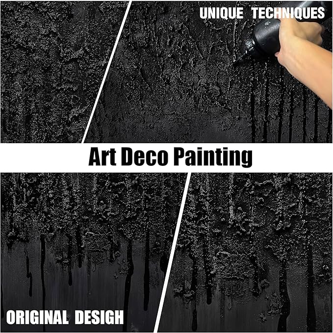 Black Hand Painted Wall Art for Office Abstract Wall Decor for Living Room Big Wall Art for Bedroom Men Size 29 x 58 Inch