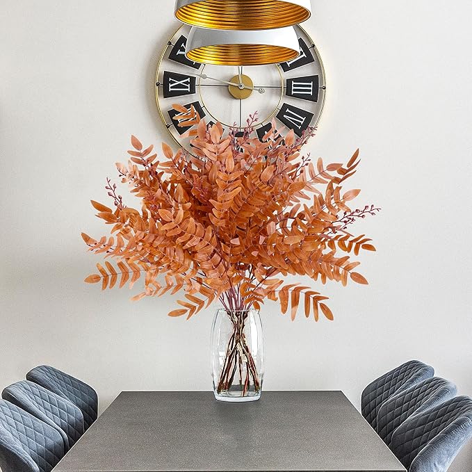 Sggvecsy 4 Pack Artificial Fall Greenery Stem Autumn Faux Flowers Autumn Faux Plants Silk Fall Shrubs Bushes Fall Leaves Stem for Indoor Outdoor Home Table Centerpieces Thanksgiving Decoration（Orange）