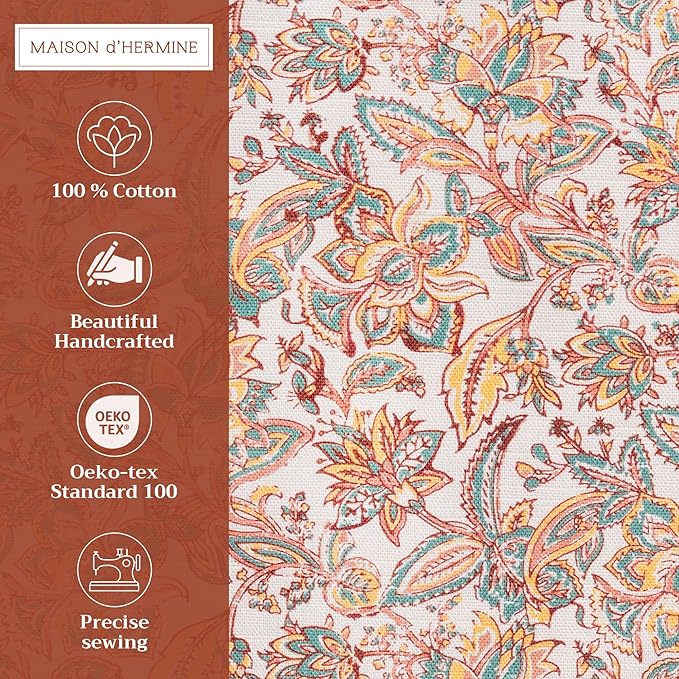 Maison d' Hermine Placemats Set of 4 100% Cotton Washable Cloth Place Mats, Reusable Table Mats for Kitchen Dining Decoration, Party, Wedding, Restaurant (Nila, 13" x 19")