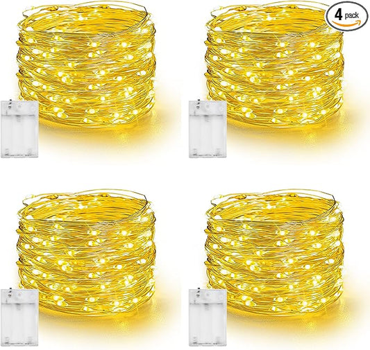 Dazzle Bright Fairy Lights Battery Operated, 4 Pack Total 80FT 240LED Silver Wire Waterproof String Lights, Christmas Decorations for Indoor Outdoor Bedroom Yard Party Decor, Warm White