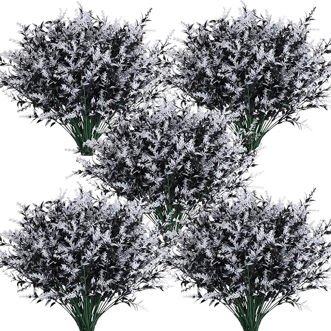 RECUTMS Artificial Plants Outdoor Artificial Outdoor Flowers UV Flowers Outdoor Artificial Greenery for Flower Arrangements Indoor Outside Hanging Plants Garden Porch Window Home Farmhouse Décor(B+W)