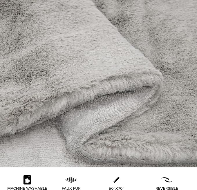 UGG Plush Faux Fur Throw Blanket Reversible Medium Weight Luxury Soft Throw Blankets for Bed or Chair, Hypoallergenic, Machine Washable, Home Decor, 50-inch x 70-inch, Seal Light Grey (Euphoria)