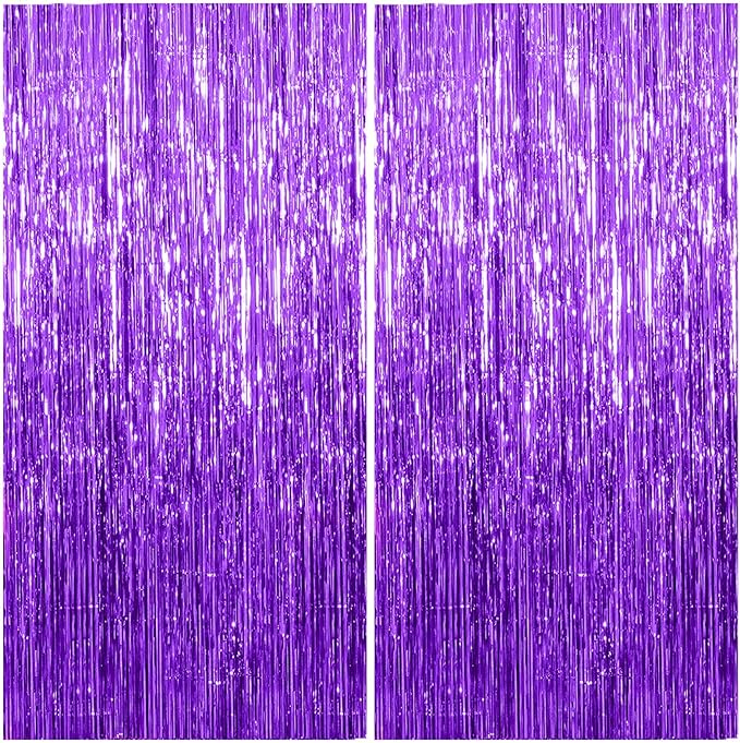 2 Pack Foil Curtain Backdrop Purple Metallic Tinsel Foil Fringe Curtains Photo Booth Props for Birthday Wedding Engagement Baby Shower Bachelorette Christmas Holiday Celebration Party Decorations