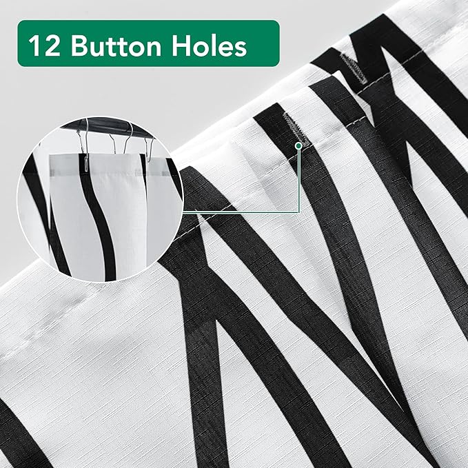 Biscaynebay Textured Fabric Shower Curtain 72 Inches by 72 Inches, Black Printed Striped Linen Modern Hotel Luxury Quality Cloth Bathroom Curtains Machine Washable