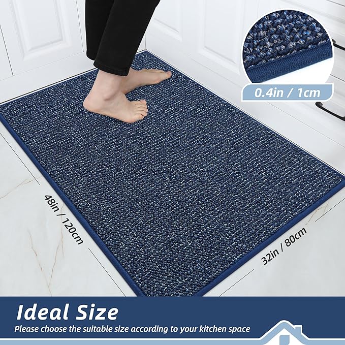 BEQHAUSE Kitchen Rugs 32"x48", Non-Slip Kitchen Mats for Floor, Super Absorbent and Stain Resistant Kitchen Rugs, Machine Washable Rugs for Kitchen, Hallway, Laundry & Sink, Blue