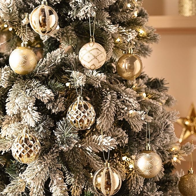 Valery Madelyn Christmas Ornaments Set, 30ct 2.36 Inches White and Gold Shatterproof Christmas Tree Decorations Ball Ornaments Bulk, Elegant Hanging Ornaments for Xmas Holiday Party Decor