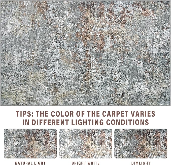 Area Rug Living Room Rugs: 6x9 Rug for Bedroom Machine Washable with Non Slip Backing Non Shedding Abstract Stain Resistant Large Carpet for Dining Room Nursery Home Office - Gray