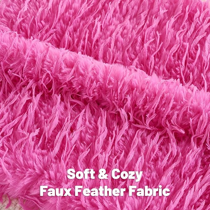 FUTEI Hot Pink Decorative Throw Pillow Covers 12x20 Inch Set of 2,Soft Fluffy Faux Feather Texture Lumbar Pillow Cases,Modern Home Luxury Decor for Couch Bed Living Room