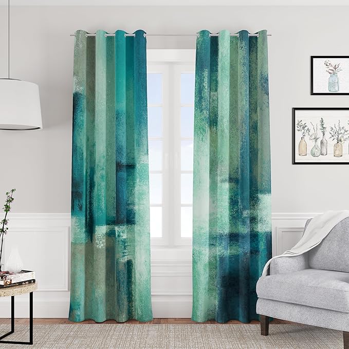 Asuexpect Teal Curtains 2 Panels Abstract Rust Curtain Room Darkening Grommet Window Treatments Modern Decorative for Bedroom Living Room, 52x96 Inches