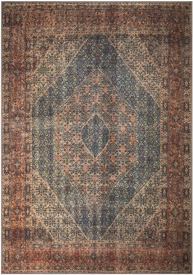 Keen Home Design 5x7 Rug - Machine Washable Area Rug with Non-Slip Backing, Ideal for Living Room, Dining Room, Bedroom - Vintage, Easy Clean, Durable, Low Pile Rug - (5' x 7')