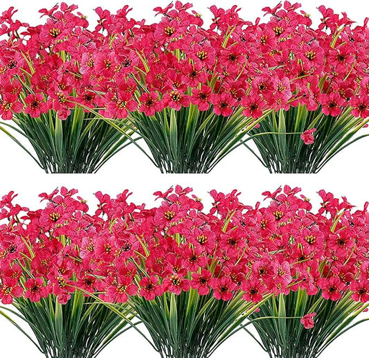 20 Bundles Artificial Flowers Outdoor UV Resistant Fake Flowers No Fade Faux Plastic Plants Garden Porch Window Box Decorating(Rose Red)…