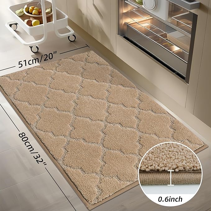 COSY HOMEER Kitchen Rugs Washable Non Slip Kitchen Mats for Floor Absorbent Kitchen Carpet 20" x 32" Soft Rugs for Kitchen,Sink Mat,Entrance,Area Rugs,Beige