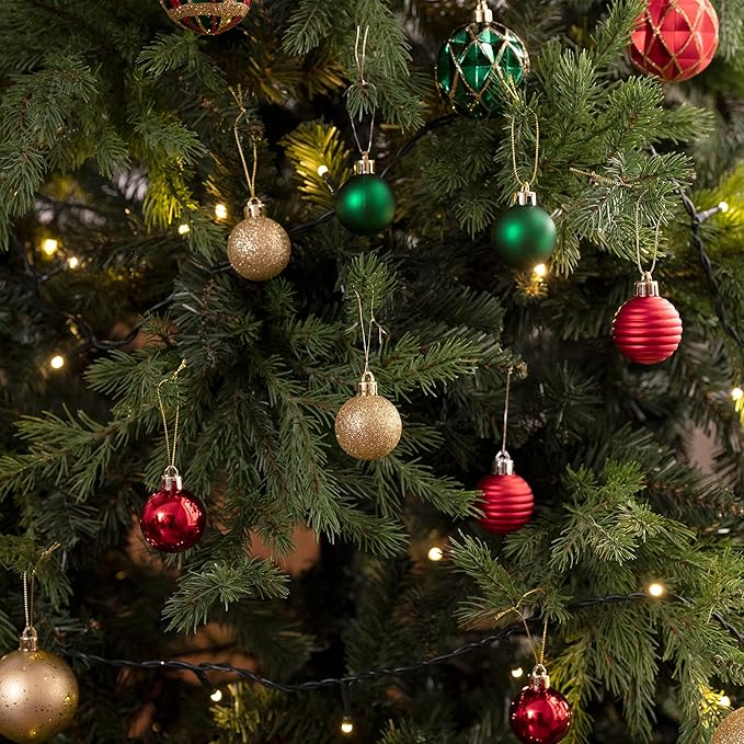 Valery Madelyn 1.57 Inches Small Christmas Tree Decorations Ornament Set for 4th of July Fall Halloween, 24ct Red Green Gold Shatterproof Hanging Ball Ornaments Holiday Party Decor