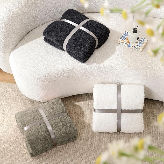 JOOJA Taupe Knit Throw Blanket Knitted Boucle Blankets Decorative Soft Fuzzy Throw Bed Blanket for Women Couch 50x60 Inches Taupe