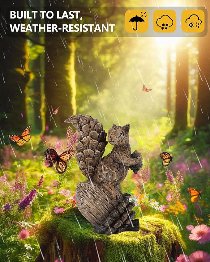 Handcrafted Resin Squirrel Figurine on Pinecone - 8'' Woodland Animals Statue for Spring Summer Decor (Squirrel)