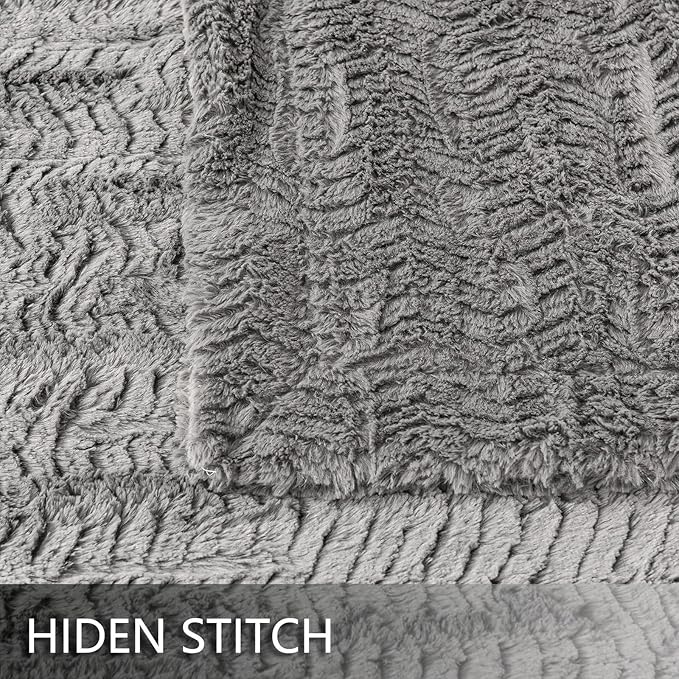 YUSOKI Luxury Faux Fur Throw Blanket(Without Pillows) 2 Layers,3lb,All Ages,Home Decoration, (Grey,50" x 63")