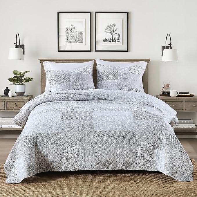 Secgo King Size Comforter Set- 100% Cotton Quilt King Size Set, Green, Sage bedspreads (96 * 108 Inch) with 2 Pillow Shams, Patchwork Reversible Lightweight Bedding