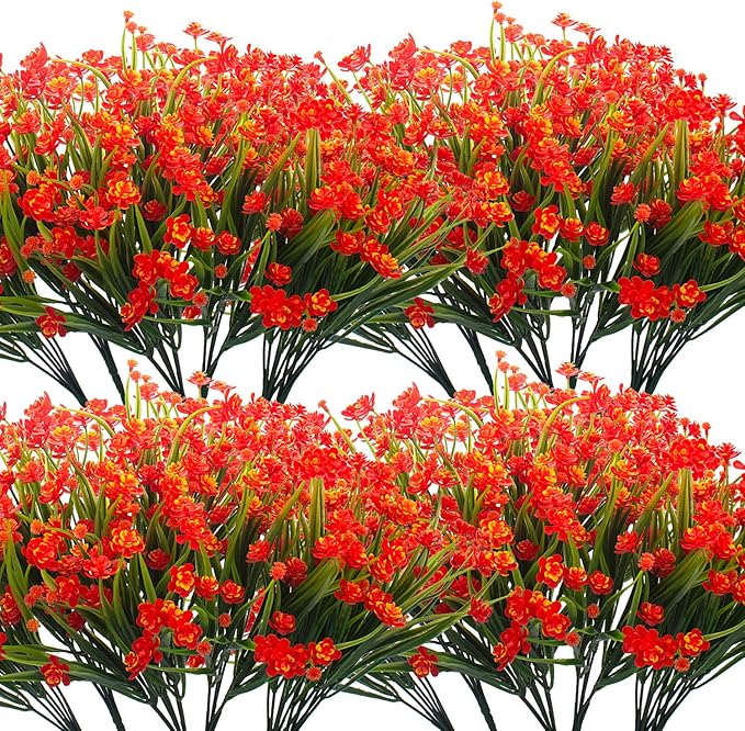 Artificial Flowers, 20 Bundles Outdoor Fake Flowers for Decoration UV Resistant Faux Plastic Plants Garden Porch Window Box Décor (Orange)