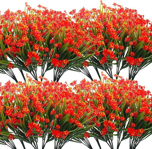 Artificial Flowers, 20 Bundles Outdoor Fake Flowers for Decoration UV Resistant Faux Plastic Plants Garden Porch Window Box Décor (Orange)