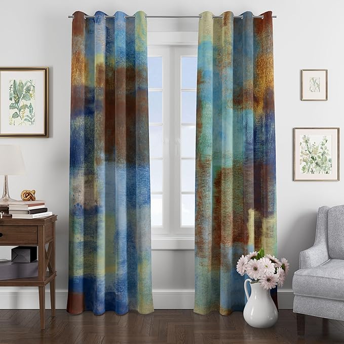 Asuexpect Abstract Curtains 2 Panels Abstract Rust Curtain Room Darkening Grommet Window Treatments Modern Decorative for Bedroom Living Room, 52x84 Inches, Blue Rust