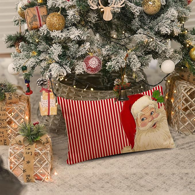 Decor Christmas Pillow Covers 12X20 Inch Elegant Red Striped Throw Pillow Covers Santa Claus Pillowcase Xmas Pillow Cushion for Christmas Decoratons