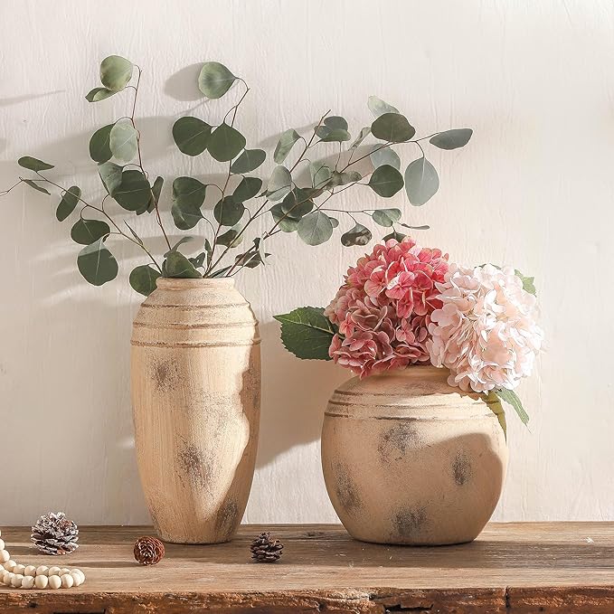 Large Ceramic Vase, 12.87 inch Tall Flower Vintage Farmhouse Vase for Home Decor, Dining Table, Living Room, Kitchen, Office Decoration