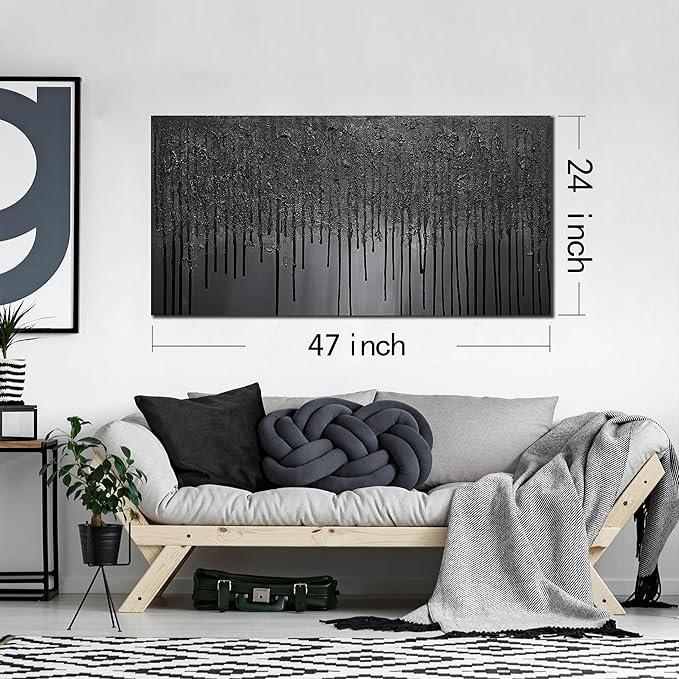Abstract Painting Wall Art for Bedroom Black Pictures for Living Room Canvas Wall Decor for Office Men Size 24 x 47 Inch