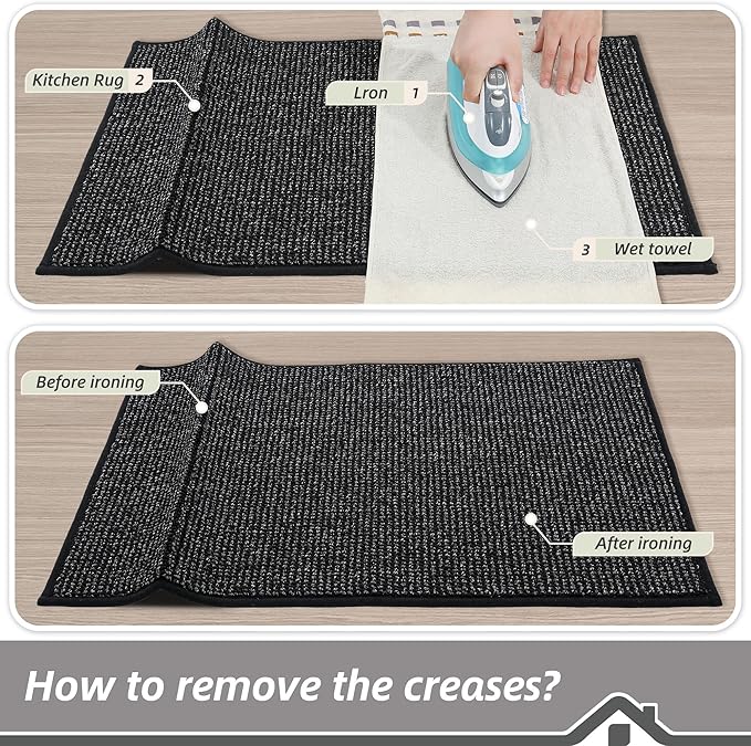 BEQHAUSE Kitchen Runner Rugs 20"x48", Non-Slip Kitchen Mats for Floor, Super Absorbent and Stain Resistant Kitchen Rug, Machine Washable Rugs for Kitchen, Hallway, Laundry & Sink, Black