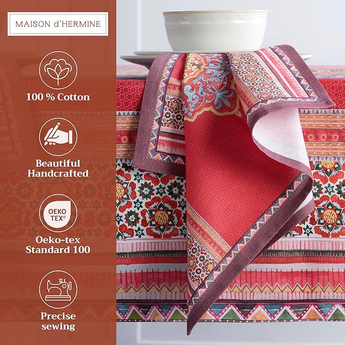 Maison d' Hermine Cloth Napkins Set of 4 100% Cotton Everyday Reusable Square Napkins Cloth Washable, Dinner, Party, Wedding, Restaurant (Ispahan, 20" x 20")