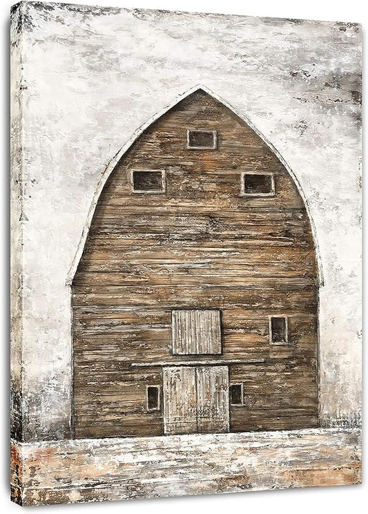 Yihui Arts Famrhouse Wall Art with Textured Old Barn Paintings Modern Abstract Rustic Artwork for Living Room Bedroom Bathroom