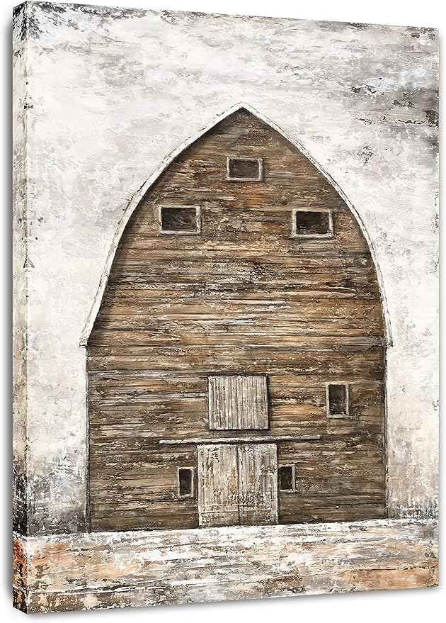 Yihui Arts Famrhouse Wall Art with Textured Old Barn Paintings Modern Abstract Rustic Artwork for Living Room Bedroom Bathroom