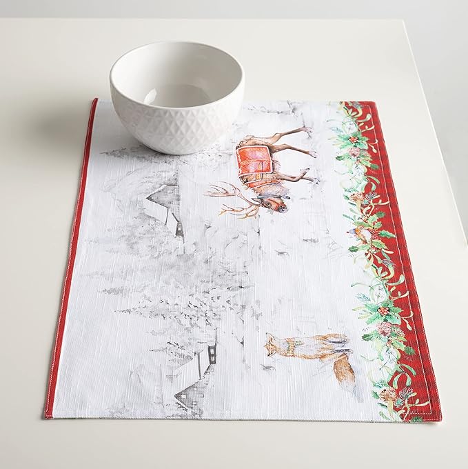 Maison d' Hermine Placemats Set of 4 100% Cotton Washable Cloth Place Mats, Reusable Table Mats for Kitchen Dining Decoration, Party, Wedding, Restaurant (Christmas Tradition, 13" x 19")