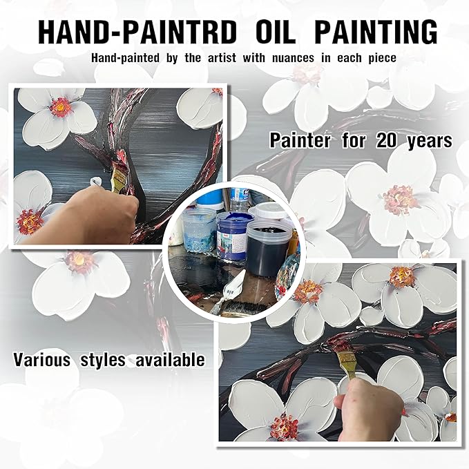 Hand Painted Flower Painting Wall Art for Bedroom - Framed Wall Art for Kitchen Dining Room Wall Decor - Modern House Decor for Women Size 29" x 59"