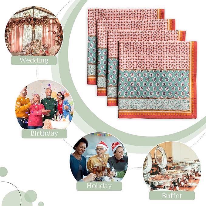 Maison d' Hermine Cloth Napkins Set of 4 100% Cotton Everyday Reusable Square Napkins Cloth Washable, Dinner, Party, Wedding, Restaurant, Spring/Summer (Provence, 20" x 20")