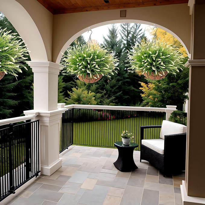 Artificial Faux Plants Flowers for Outdoor Decorations, Fake Monkey Grass for Outside Porch Patio, No Fade Realistic Greenery Plant, UV Resistant Artificial Shrubs for Courtyard Window Garden