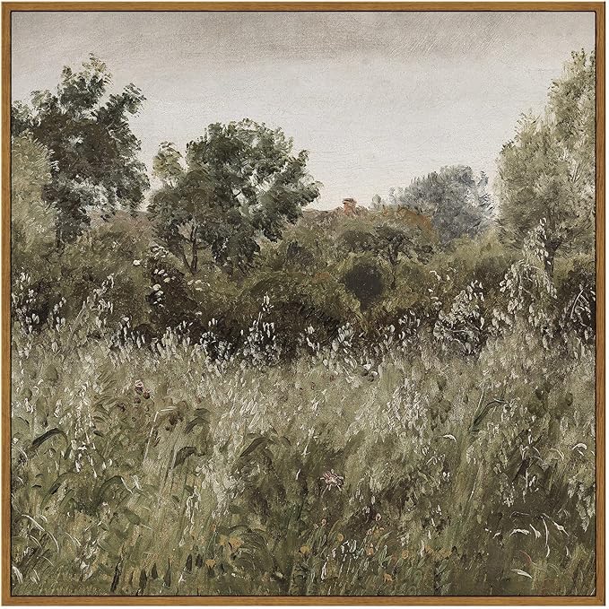 InSimSea Square Framed Canvas Wall Art, Large Decor Field of Oats Grassland Paintings, Nature Scenery Wall Pictures for Bedroom Living Room, Canvas Prints Vintage Country Decor 20"x20"