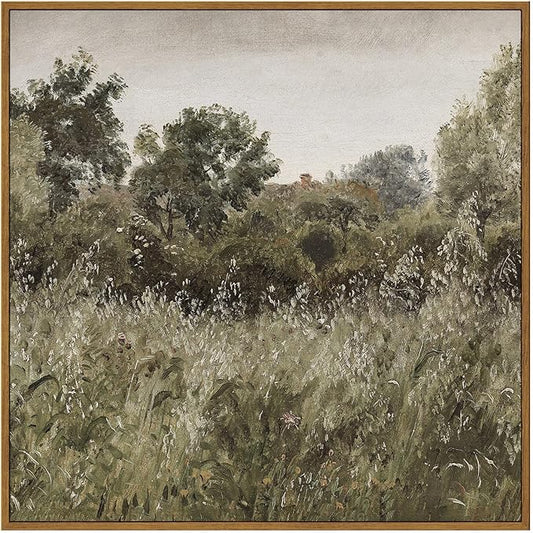 InSimSea Square Framed Canvas Wall Art, Large Decor Field of Oats Grassland Paintings, Nature Scenery Wall Pictures for Bedroom Living Room, Canvas Prints Vintage Country Decor 20"x20"