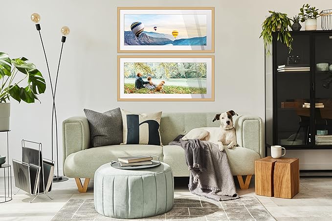 5x15 Natural Wood Picture Frame with White Mat | 8x18 Frame Matted to 5x15 | Display Your Picture Under UV Acrylic Shatter Guard Front, with Foam Board Backing and Wall Hanging Hardware - Wood Frame