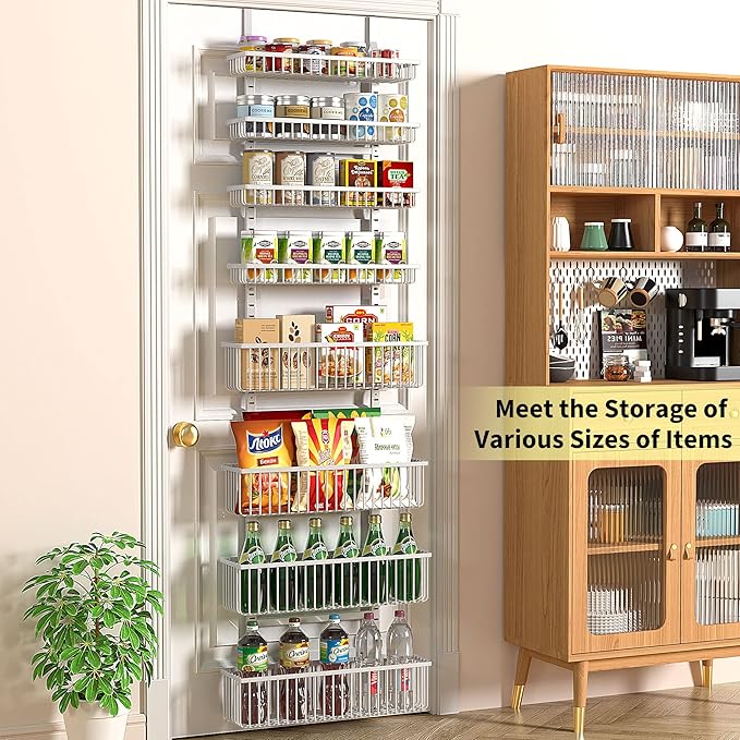 Moforoco White Over The Door Pantry Organizer, Pantry Organization and Storage, Metal Hanging Spice Rack Shelves Door, Seasoning Shelves, Laundry Room Organization, House and Kitchen Essentials