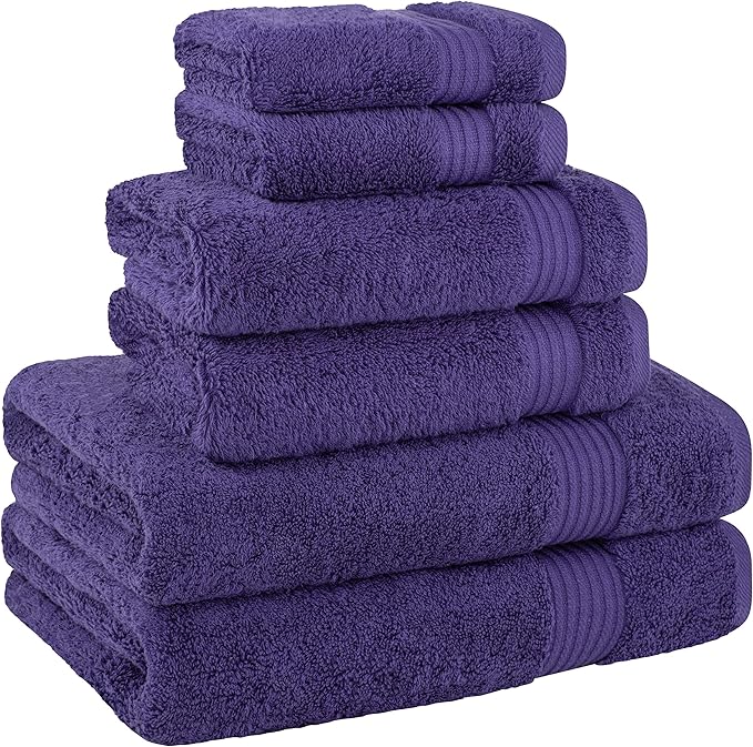Cotton Paradise 6 Piece Towel Set, 100% Cotton Soft Absorbent Turkish Towels for Bathroom, 2 Bath Towels 2 Hand Towels 2 Washcloths, Purple Towel Set