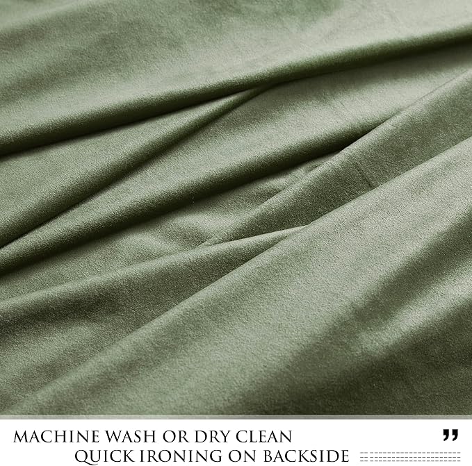 StangH Sage Green Velvet Curtains 90 inches Long, Back Tab Room Darkening Window Drapes for Bedroom, Thick Privacy Curtains for Sliding Door Living Room, W52 x L90, 2 Panels