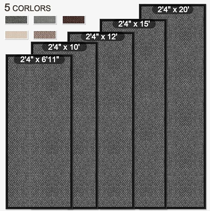 GOYLSER Hallway 10ft Runner Rug Non Slip, Water Absorbent Black Runner Rug for Kitchen with Rubber Backed Entryway Rug Runner