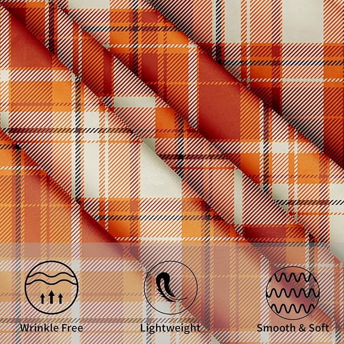Kawani Fall Orange Tablecloth Round 60” Autumn Thanksgiving Buffalo Plaids Tablecloths Fall Checkered Decoration Round Table Cover Washable House Decor for Kitchen Dining Room Farmhouse Holiday