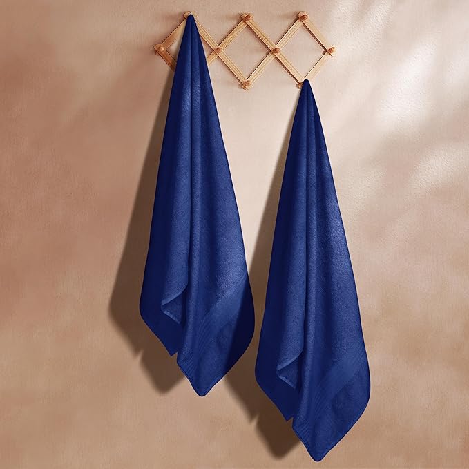 GLAMBURG Premium Cotton Oversized 2 Pack Bath Sheet 35x70-100% Pure Cotton - Ideal for Everyday use - Ultra Soft & Highly Absorbent - Machine Washable - Navy