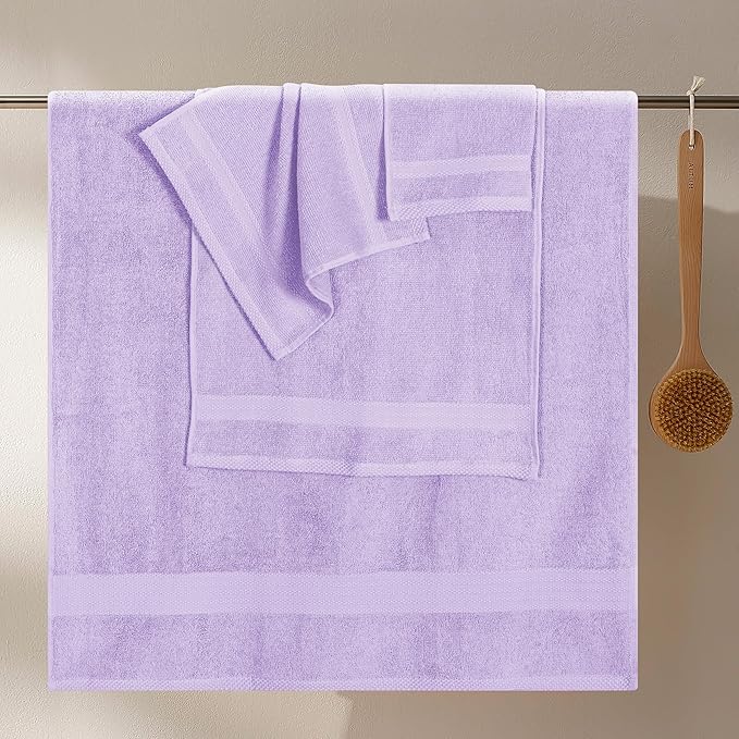 GLAMBURG Ultra Soft 8-Piece Towel Set - 100% Pure Ringspun Cotton, Contains 2 Oversized Bath Towels 27x54, 2 Hand Towels 16x28, 4 Wash Cloths 13x13 - Ideal for Everyday use, Hotel & Spa - Purple