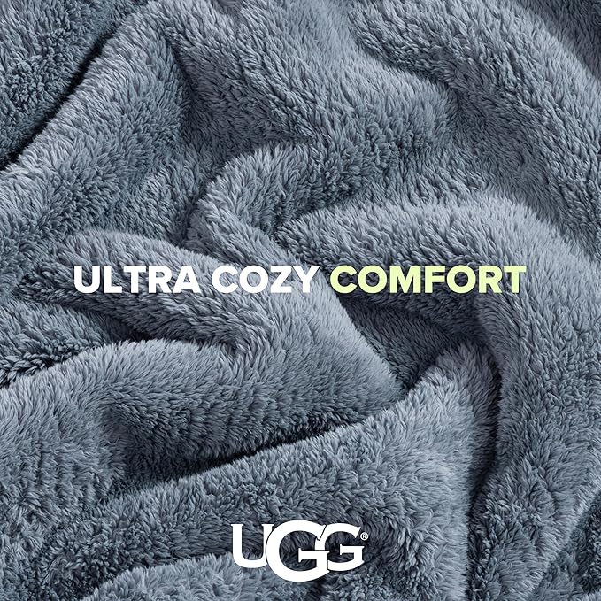 UGG Whitecap Plush Throw Blanket Fleece Lightweight Soft Cozy Throw for Couch or Bed Luxury Home Decor for Living Room Washable Hypoallergenic Blankets for Dorm Decor, 50-inch x 70-inch, Denim Blue