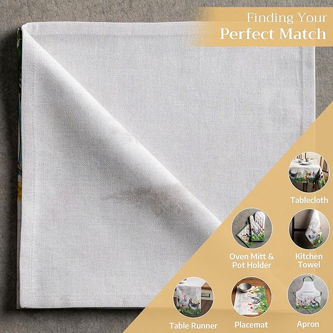 Maison d' Hermine Cloth Napkins Set of 4 100% Cotton Everyday Reusable Square Napkins Cloth Washable, Dinner, Party, Wedding, Restaurant, Spring/Summer (Basse Cour, 20" x 20")