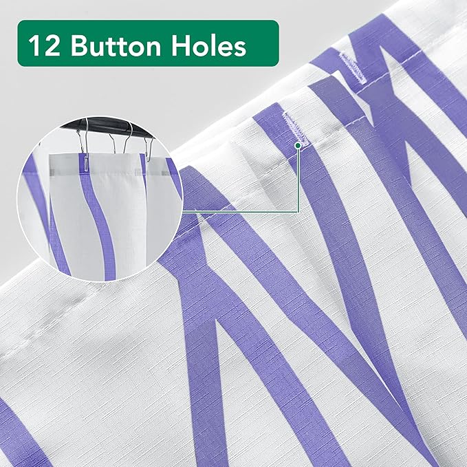 Biscaynebay Extra Long Textured Fabric Shower Curtain 72 W x 84 L, Lavender Printed Striped Linen Modern Hotel Luxury Quality Cloth Bathroom Curtains Machine Washable